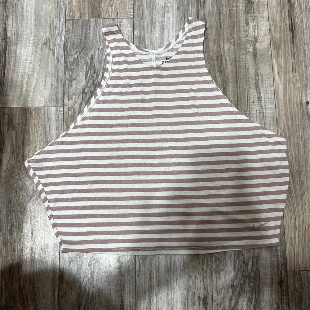 Nike Women's DRI-FIT Stripped Cropped Tank White and Purple Size L